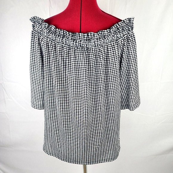 ELLE Brand Black & White Checkered Off Shoulder Stretchy Top - M - Picture 5 of 7
